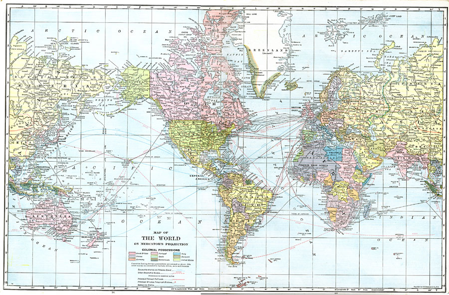 Map of The World on Mercator's Projection