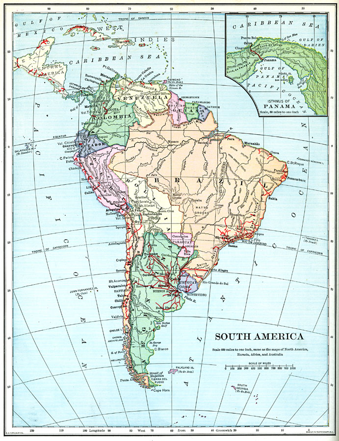 1898. SOUTH AMERICA SOUTHERN PART. Antique BIG SIZE map