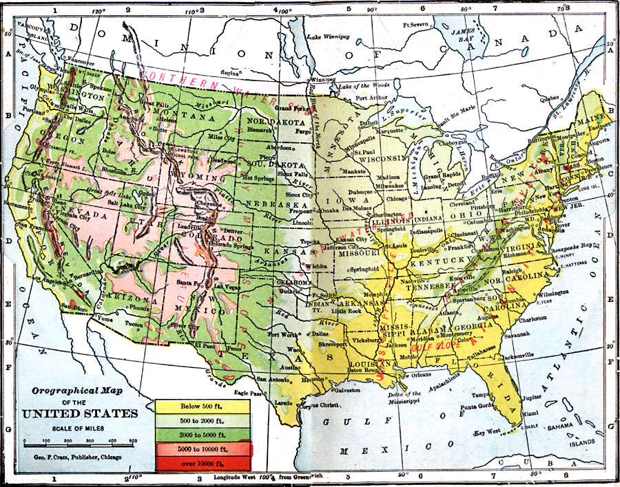 Orographical Map of the United States