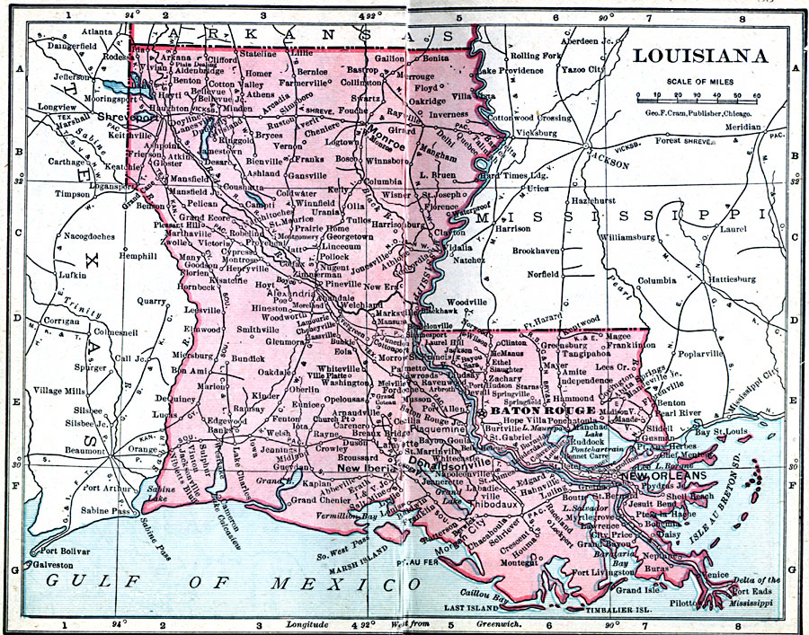 Map of a part of Louisiana and Mississippi, illustrating the