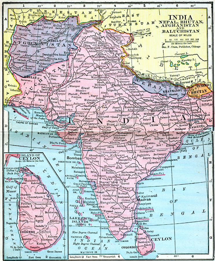 India, Nepal, Bhutan, Afghanistan, and Baluchistan