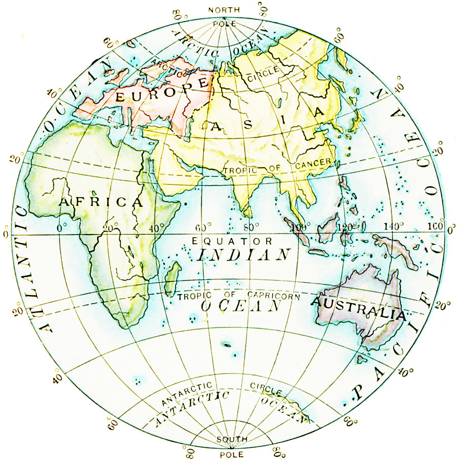 Карта полушарий крупно