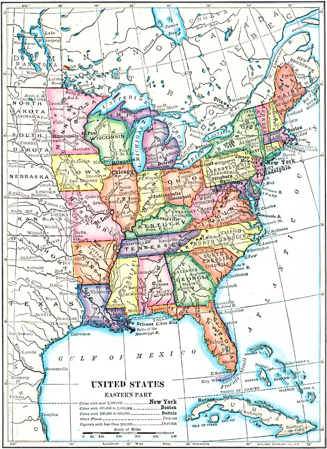 Map Of The Eastern United States The Eastern United States, 1910 Site Map The Eastern United States, 1910  The Eastern United States Title: The Eastern United States Projection:  Unknown, Source Bounding Coordinates: W: -100 E: -65 N: 55 S: 20 Main Map  Page Zoomify Version B/W Pdf ...