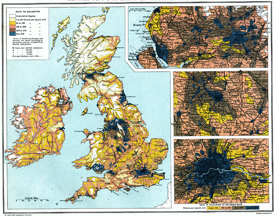 Великобритания плотность населения карта
