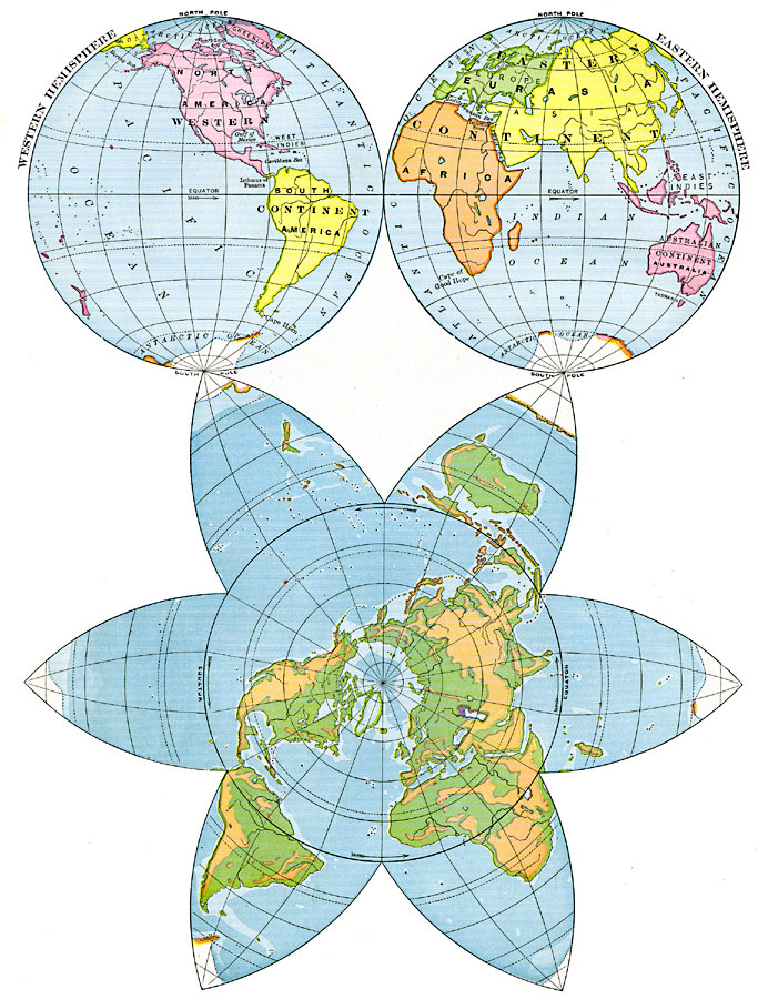 Hemisphere and Star-Shaped Map of the World
