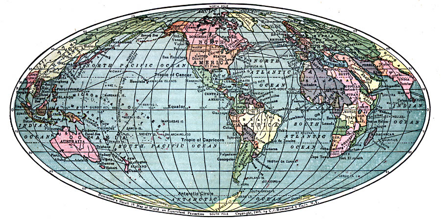 Map of the World on the Equivalent Projection