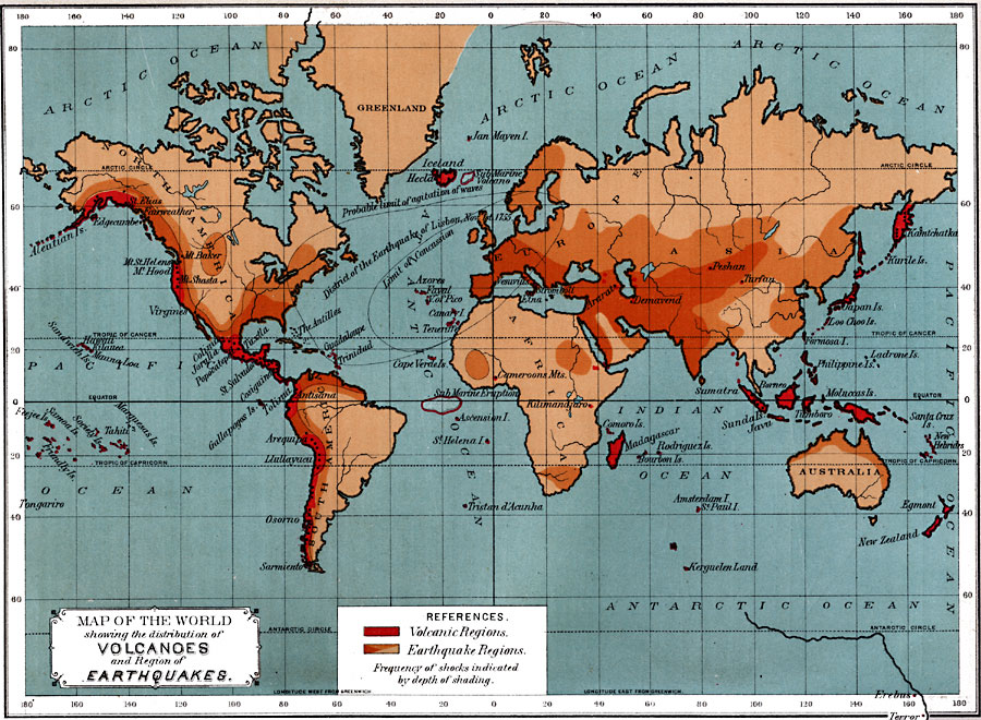 Map Of World Earthquakes And Volcanoes Map of the World Showing the Distribution of Volcanoes and Region 