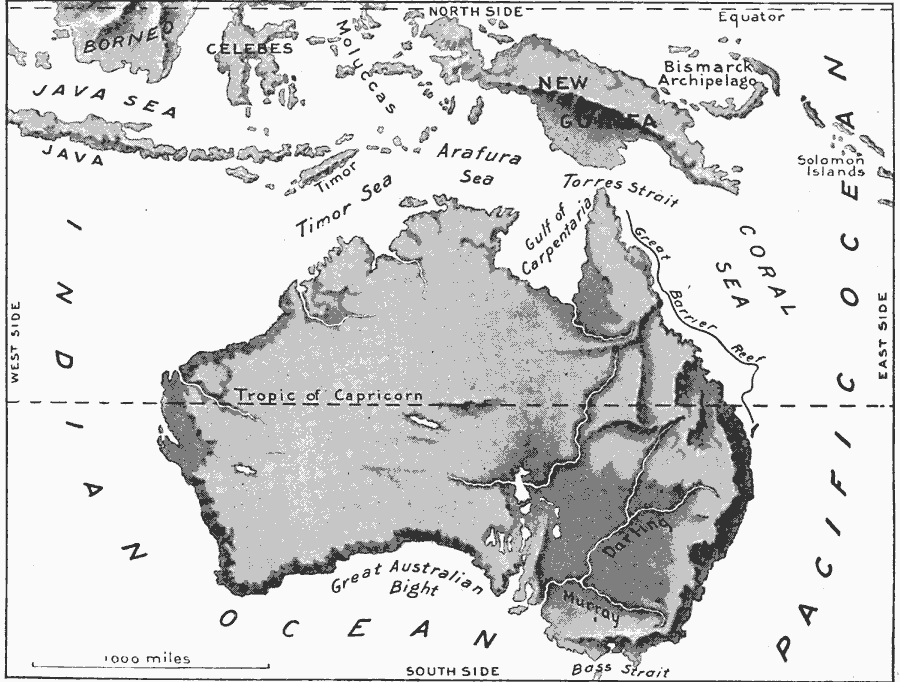 Relief Map of Australia and Australasian Islands