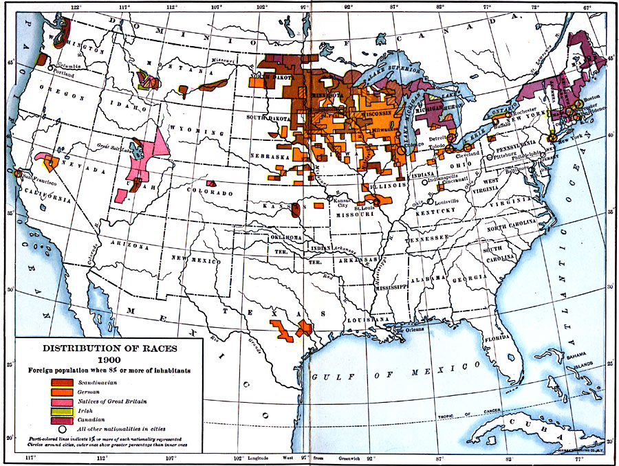 Distribution Of Ethnicities In The United States 1900 Site Map Distribution Of Ethnicities In The United States 1900 Distribution Of Ethnicities In The United States Title Distribution Of Ethnicities In The United States Projection Unknown Source Bounding