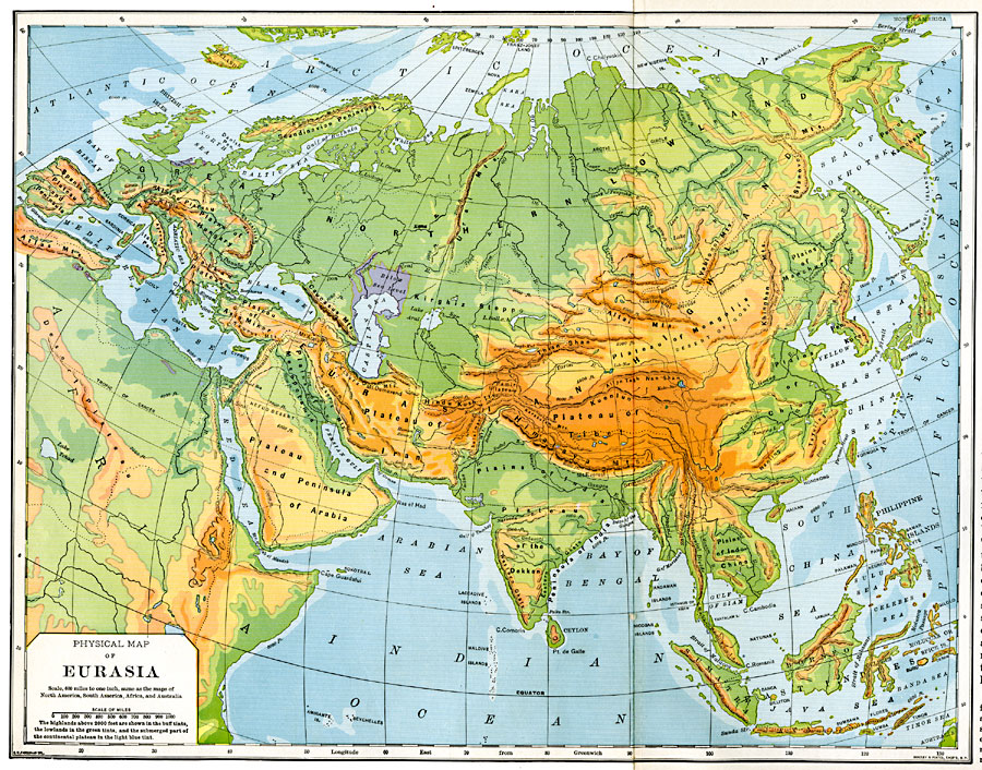 Northern Eurasia Physical Map Physical Map Of Eurasia, 1901