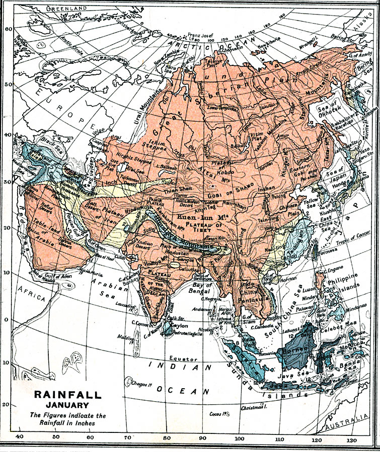 Rainfall in Asia — January