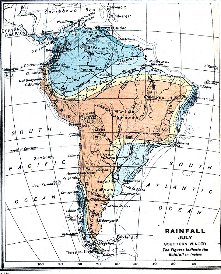 Rainfall in South America - January