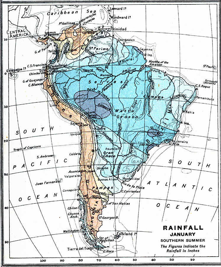 Rainfall in South America - July