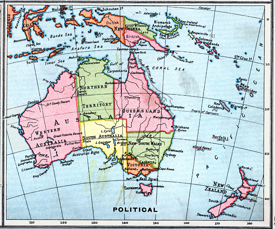 Political Map of Australia and Surrounding Area