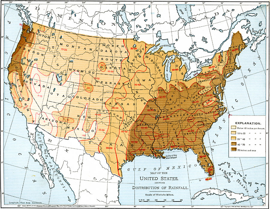United States Showing Distribution of Rainfall
