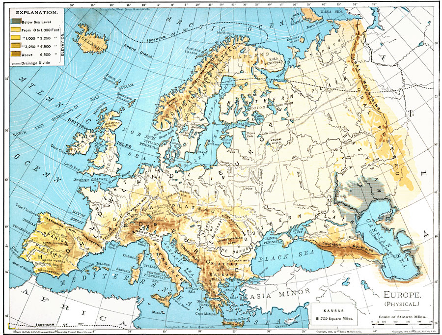 physical map of europe seas