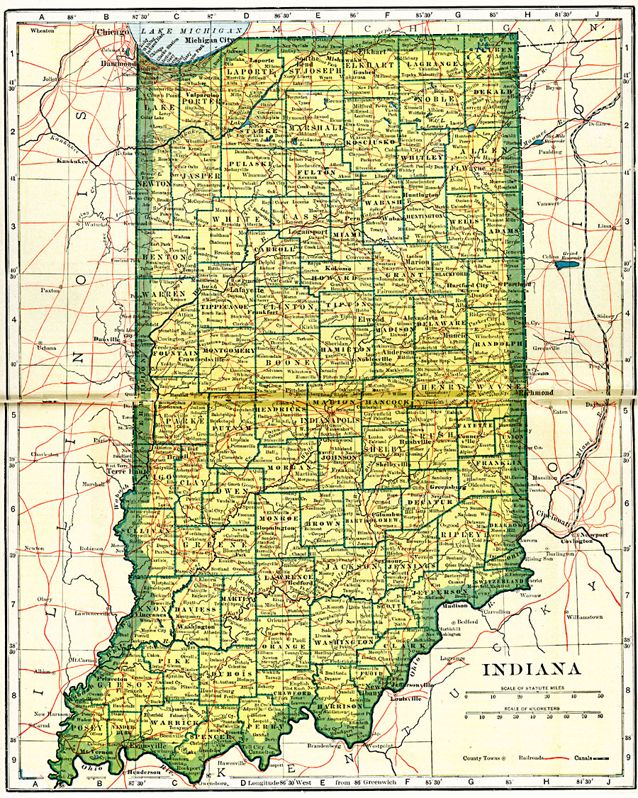 indiana state map with cities and towns