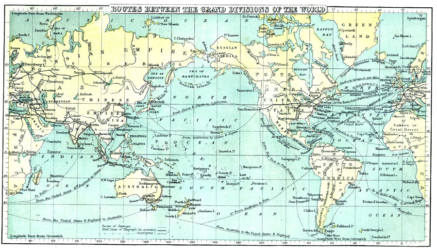 Steamship and Telegraph Routes Between the Grand Divisions of the World