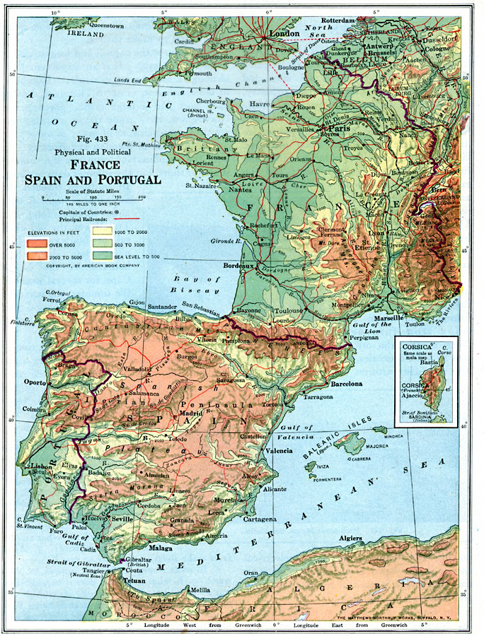 Map of Portugal and Spain