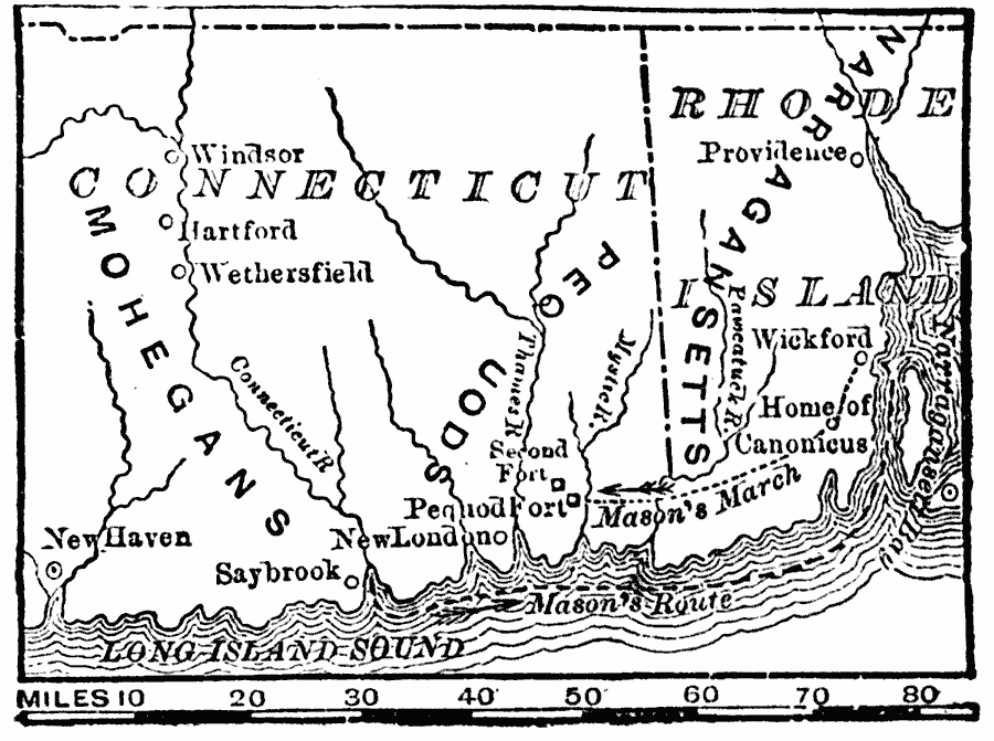 Map of Native and Colonial Territory in Connecticut (1630's)