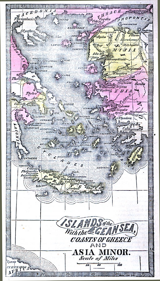 Islands of the Aegean Sea with the coasts of Greece and Asia Minor