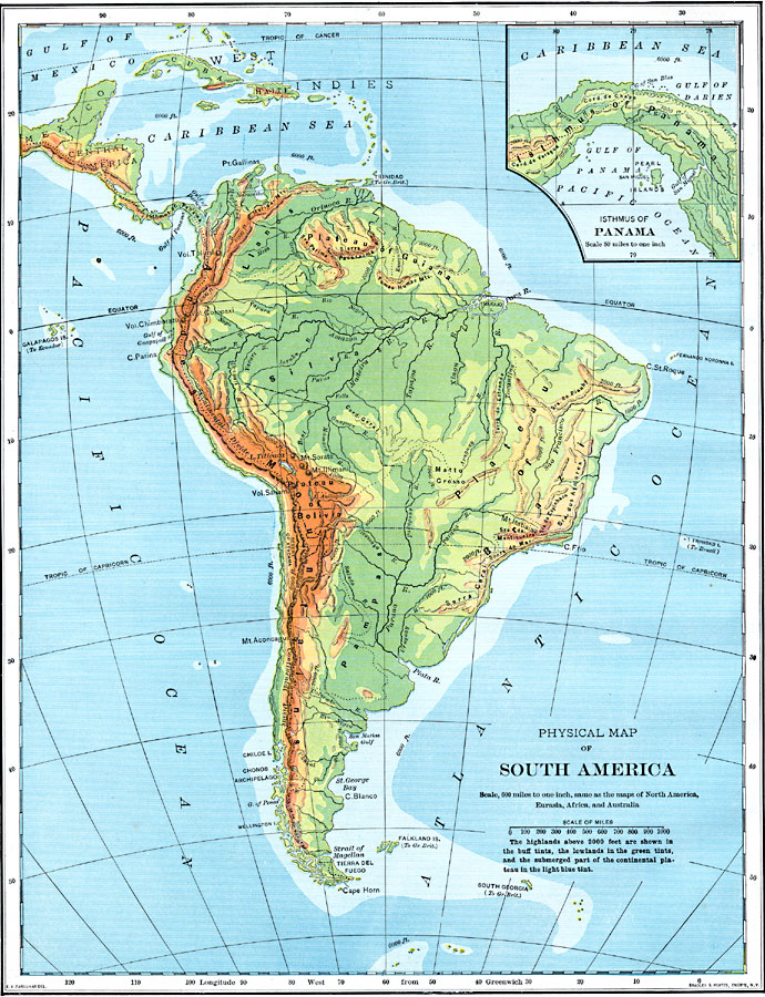 Physical Map Of South America