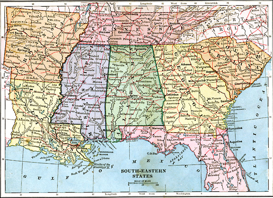 Southern States Map With Cities - United States Map