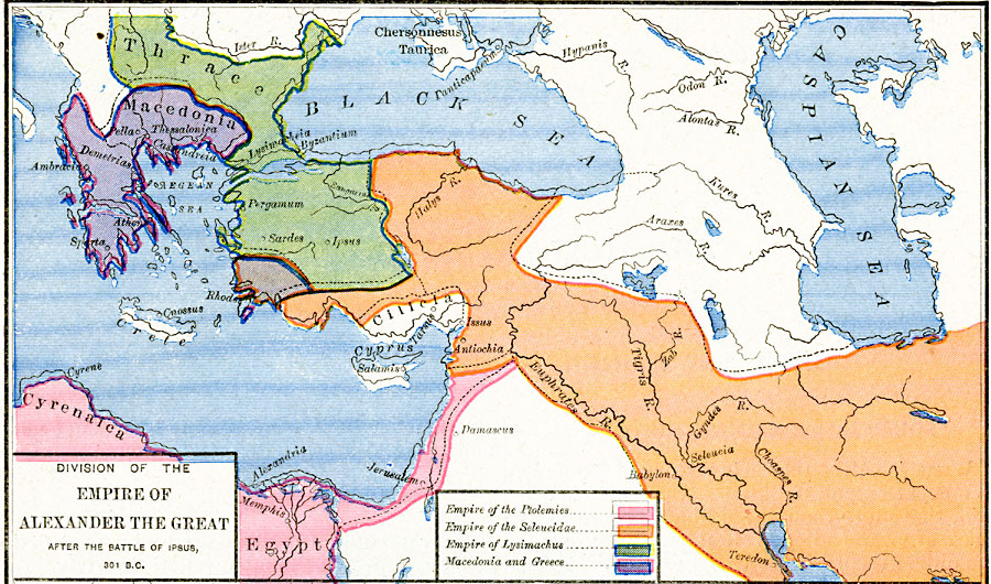 Division of the  Empire of Alexander the Great after the Battle of Ipsus