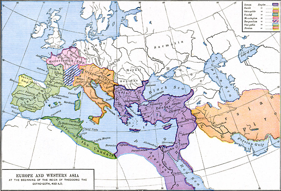 Europe and Western Asia at the beginning of the Reign of Theodoric the Ostro-goth