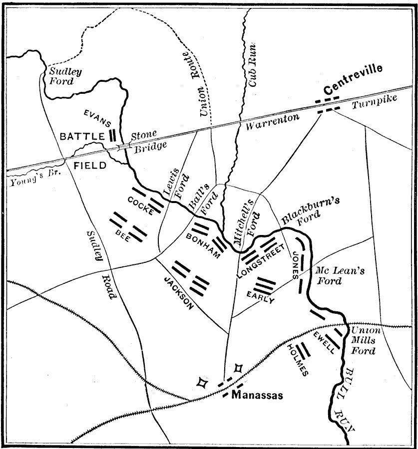 Map Of A Map Of Operations For The First Battle Of Bull Run Or First Battle Of Manassas The Initial Major Land Battle Of The American Civil War July 21 1861 The Map Shows Bull Run Creek The Towns Of Manassas Centerville The Stone Bridge Warrenton