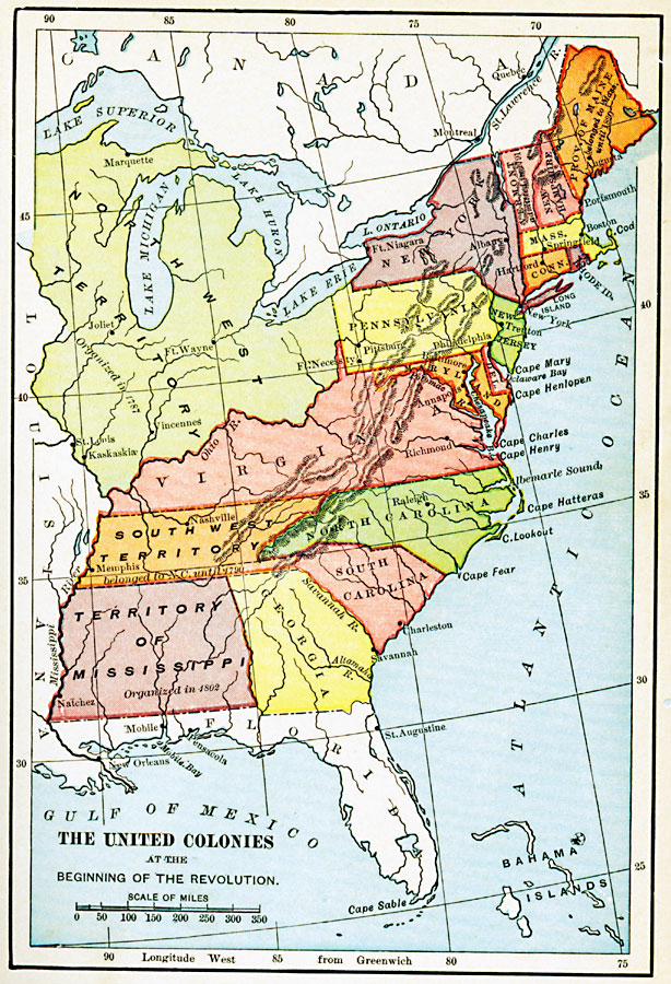 13 colonies physical features map