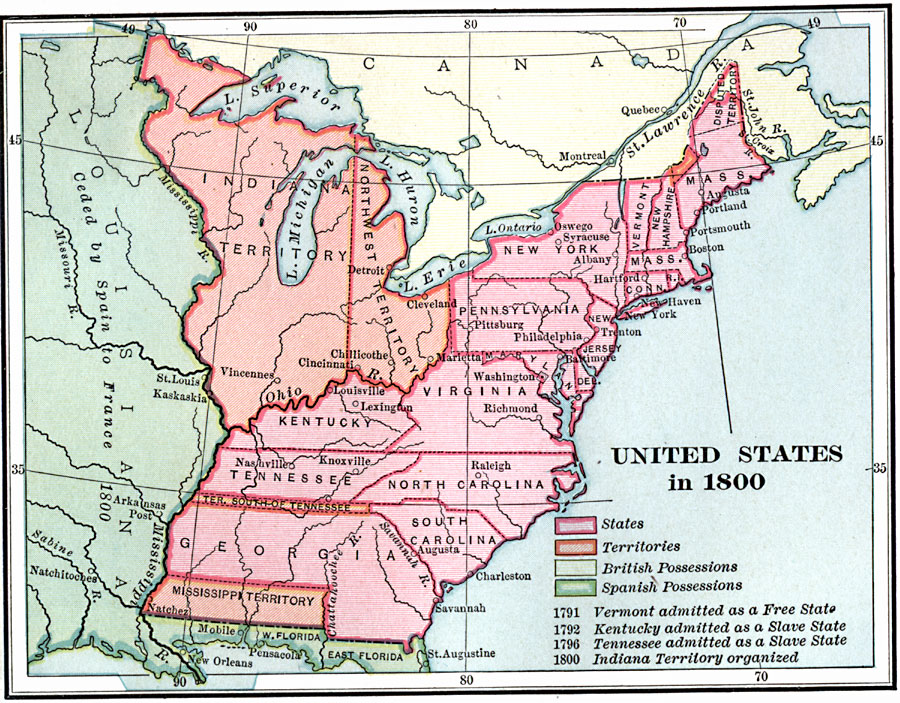 map of the united states in 1800 United States map of the united states in 1800