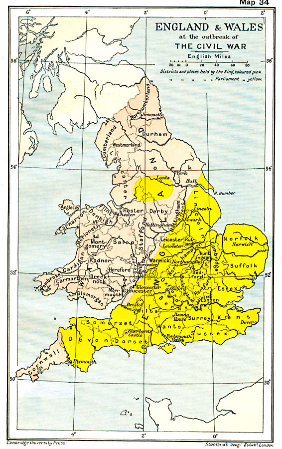 England and Wales at the outbreak of The English Civil War