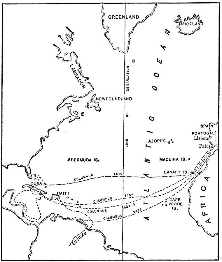 The Lines of Demarcation, and the Routes of Columbus's Voyages