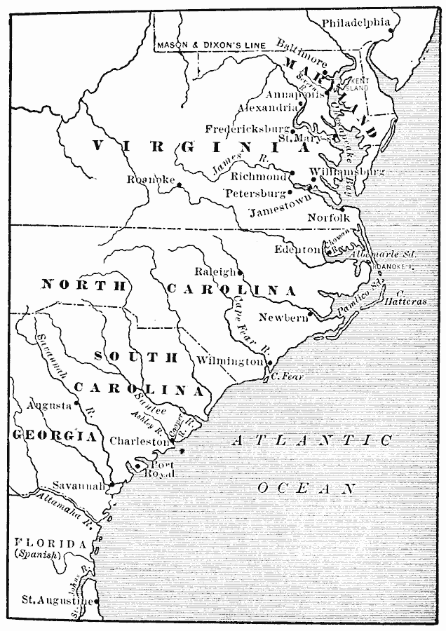 map of the southern colonies