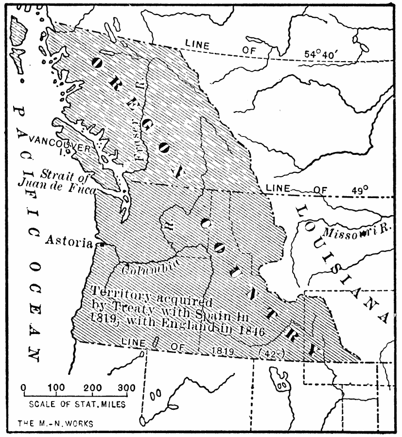 Map Of A Map Of The Oregon Country Showing The Adjustments To The Boundaries Between 1819 1846 Including The Southern Boundary Established By Treaty With Spain In 1819 And The Boundary Dividing The Territory Between The United States And Great