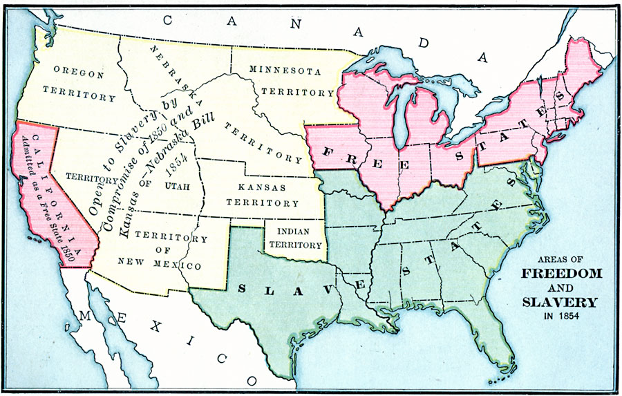 Slave States And Free States Map Freedom States and Slavery States, 1854