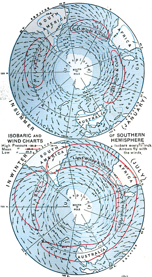 Isobaric and Wind Charts of Southern Hemisphere