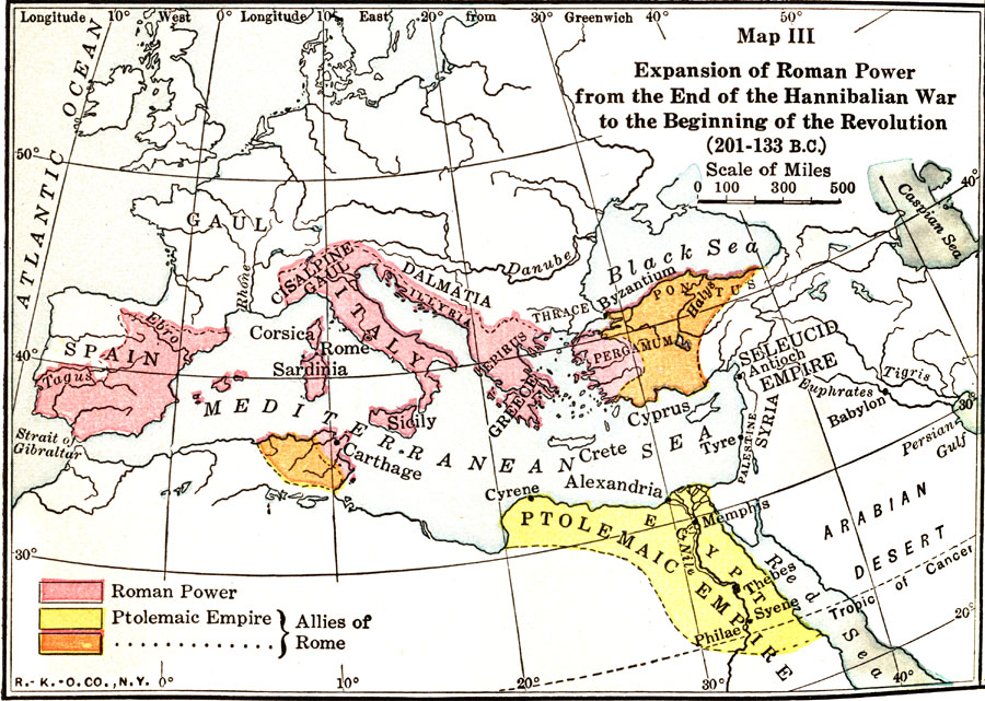 Expansion of Roman Power between the end of the Hannibalian War to the beginning of the Revolution 