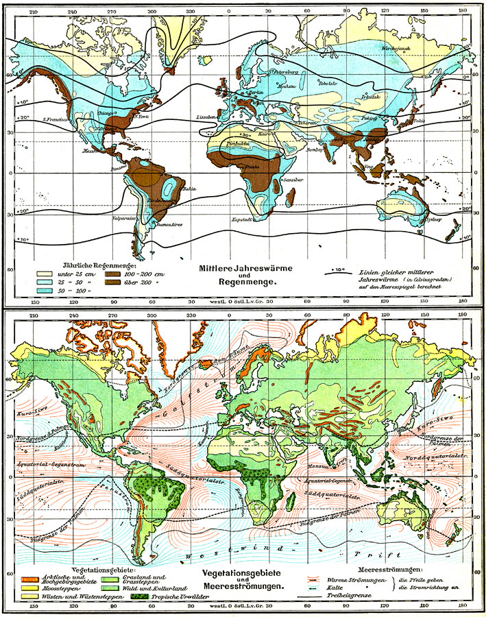 Average Temperature and Rainfall; Vegetation Regimes and Ocean Currents 