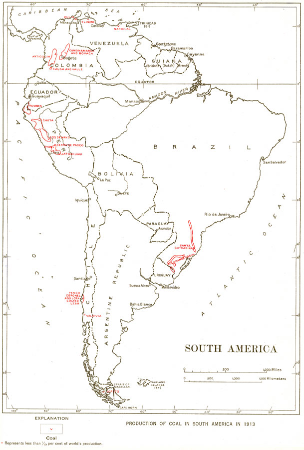 Production of coal in South America