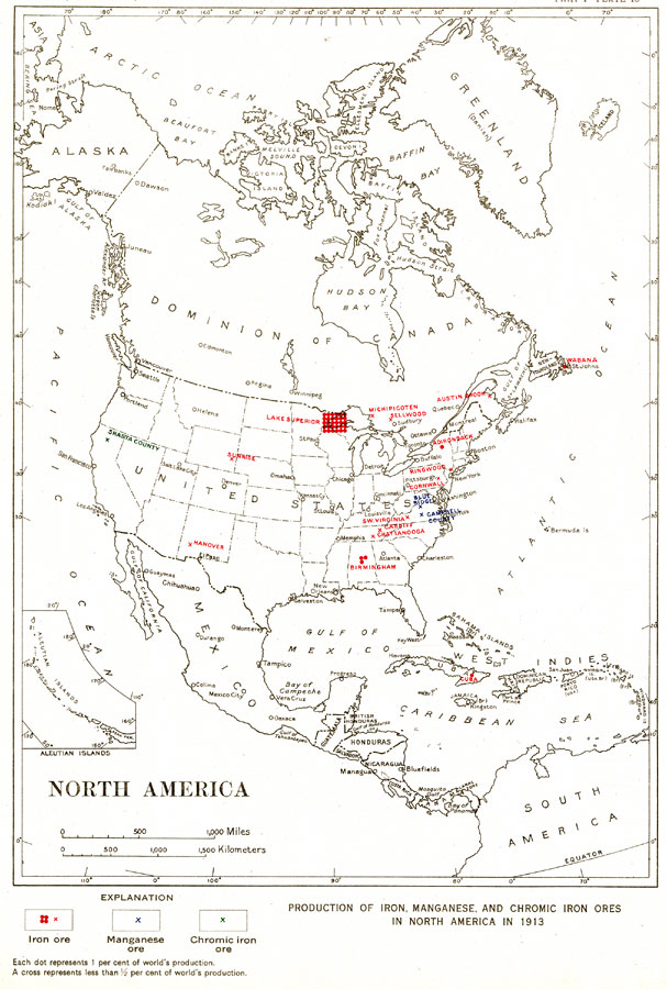 North America Production and Consumption of Iron, Manganese, and Chromic Iron Ores