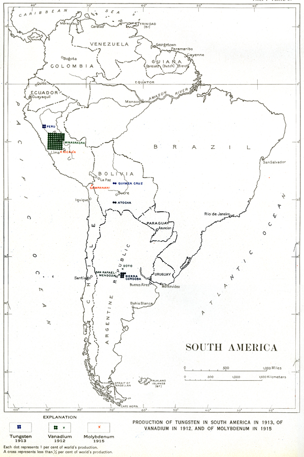 South American Production of Tungsten, Vanadium, and Molybdenum
