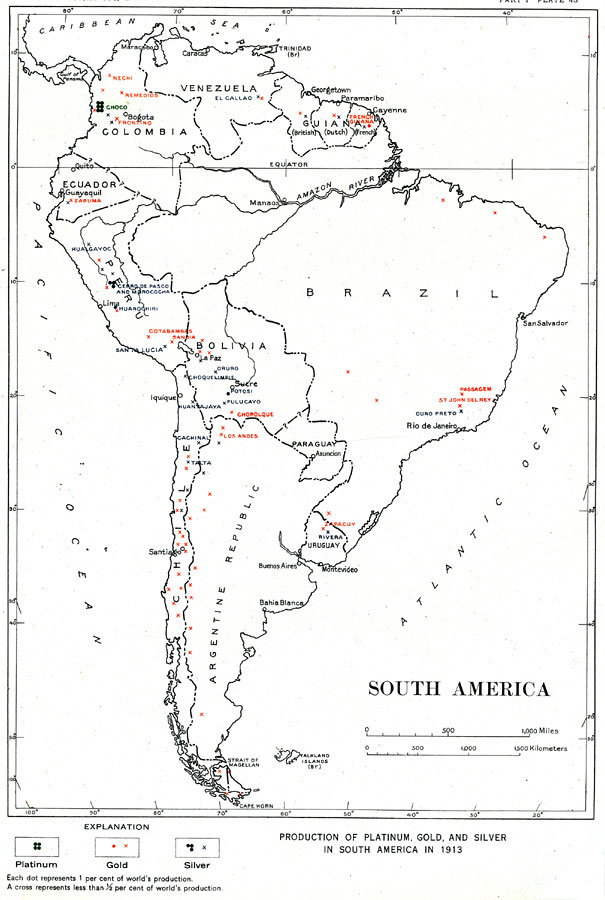 Production of Platinum, Gold, and Silver in South America
