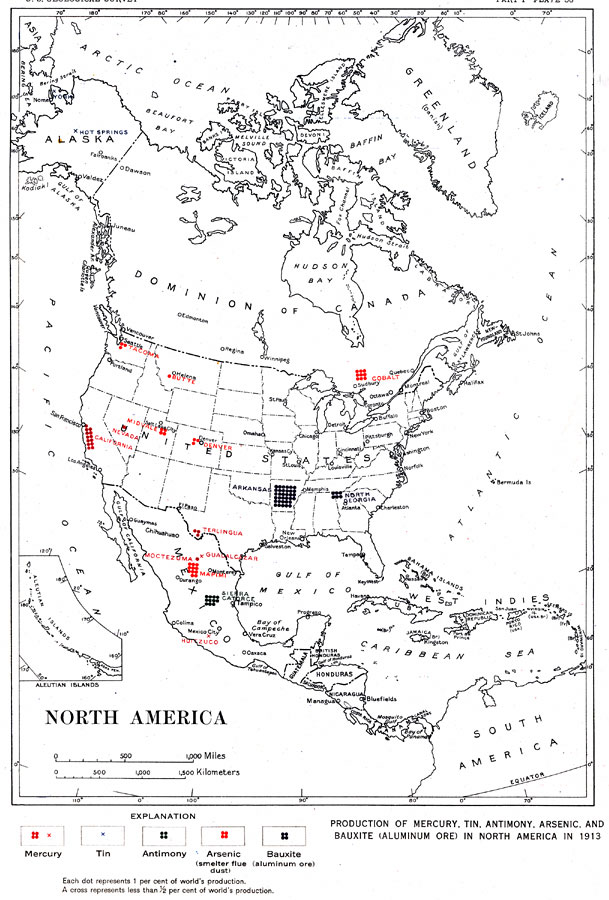 Production of Mercury, Tin, Antimony, Arsenic, and Bauxite in North America