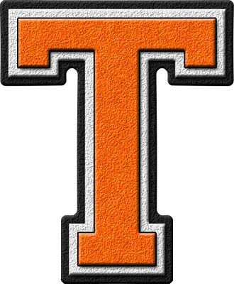 Presentation Alphabets Orange Varsity Letter T