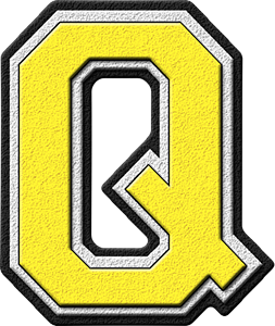 Presentation Alphabets: Yellow Varsity Letter Q