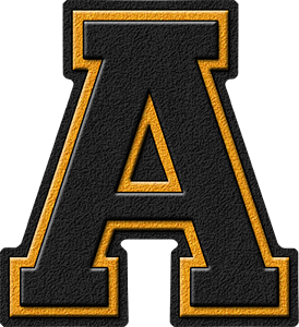 Presentation Alphabets: Black & Gold Varsity Letter A