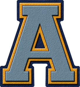 Presentation Alphabets: Columbia Blue, Gold & Navy Blue Varsity Letter A