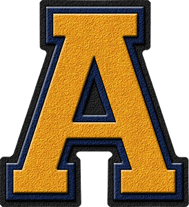Presentation Alphabets Gold Navy Blue Varsity Letter A